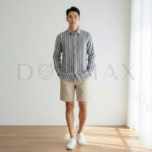 Sơ mi sọc tay dài cotton thêu DORMAX DS05 - Ảnh 3