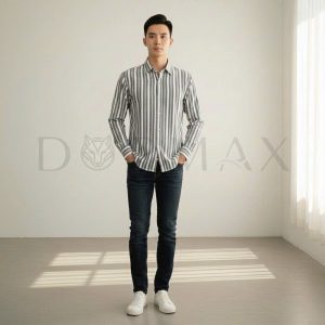 Sơ mi sọc tay dài cotton thêu DORMAX DS05 - Ảnh 4